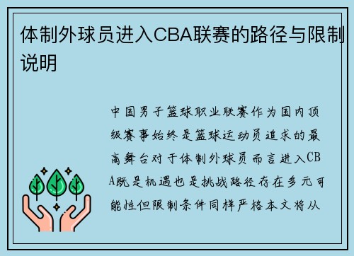 体制外球员进入CBA联赛的路径与限制说明